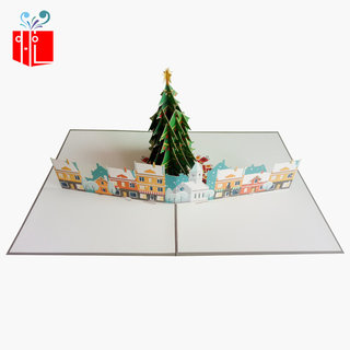 一颗圣诞树 圣诞节韩国创意3D立体贺卡圣诞节镂空剪纸小卡片定制
