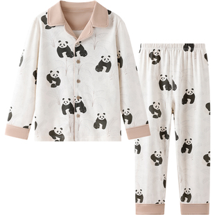 英氏儿童睡衣秋冬季2026新款a类抑菌家居服男孩纯棉衬衫套装熊猫