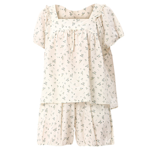 曼诺曼蒂克睡衣女士泡泡棉新款夏季纯棉薄款短袖可外穿家居服套装