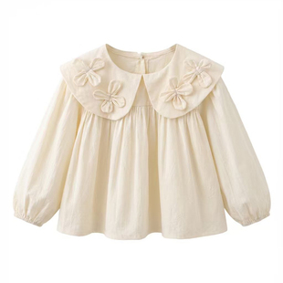女童学院风新款娃娃领衬衫春秋款时尚立体花朵洋气森系春装上衣潮