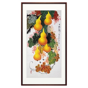 黄艺纯手绘精品国画花鸟画葫芦挂画三尺竖幅玄关装饰字画五福临门