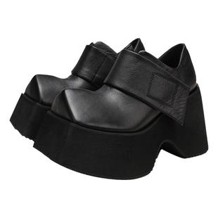 真皮超高厚底鞋女原创手工复古个性方头鞋防水台粗跟鞋小众松糕鞋