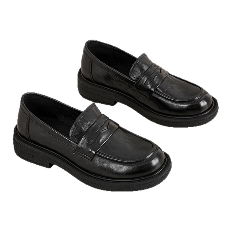 星期六真皮牛皮百搭乐福鞋2025新款软底黑色皮鞋女一脚蹬爆款单鞋