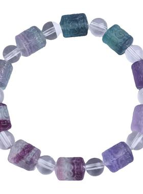 天然彩虹色回纹带萤石手串