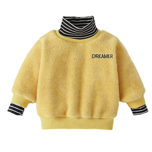 小童卫衣冬装宝宝打底加绒加厚男女婴幼儿高领假两件毛衣上衣洋气