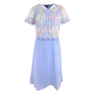 Gitti/吉蒂假二件蕾丝花边拼接雪纺女装甜美修身A字连衣裙G202122