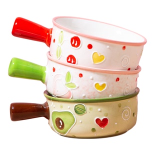 浮雕手柄碗儿童家用饭碗可爱少女心陶瓷水果沙拉碗宝宝辅食碗烤碗