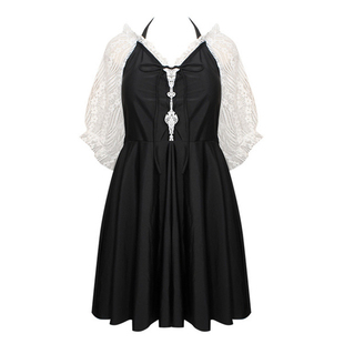 胖莹莹大码女装胖mm减龄仙女范泳衣保守显瘦性感蕾丝连体裙式泳装