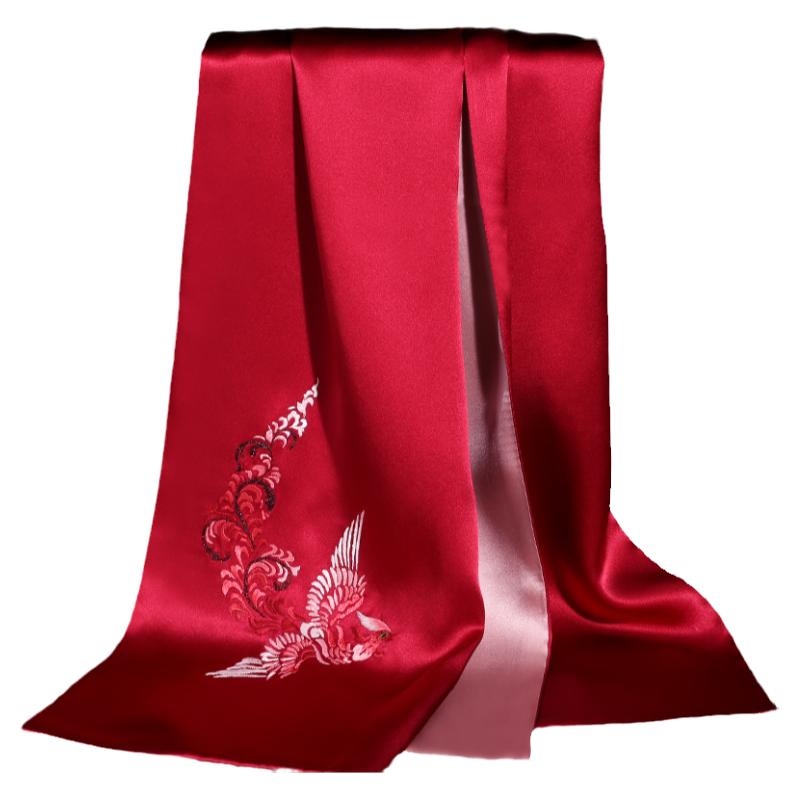 真丝围巾丝巾女百搭春秋手工苏绣刺绣凤凰旗袍礼服小披肩丝绸披帛