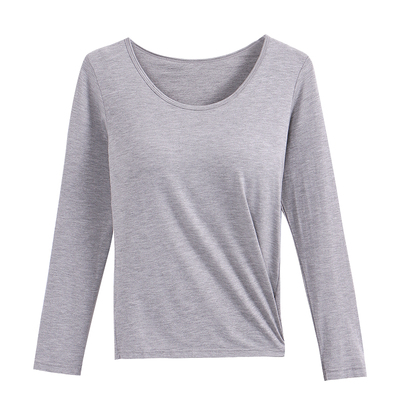 薄款带胸垫长袖T恤上衣打底女