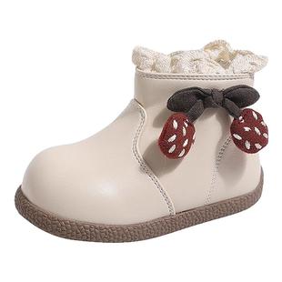 儿童靴子女童短靴2025新款冬加绒保暖宝宝公主马丁靴小童棉靴软底