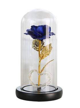 永生花玻璃罩摆件金箔玫瑰情人节礼物圣诞礼品led铜线串灯罩