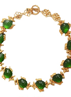 欧美宫廷风中古vintage复古气质绿色树脂熔岩金属短款项链耳环女