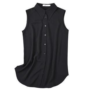 艾藤百搭遮屁屁中长衬衣打底雪纺无袖衬衫黑白色尖领内搭配卫衣女