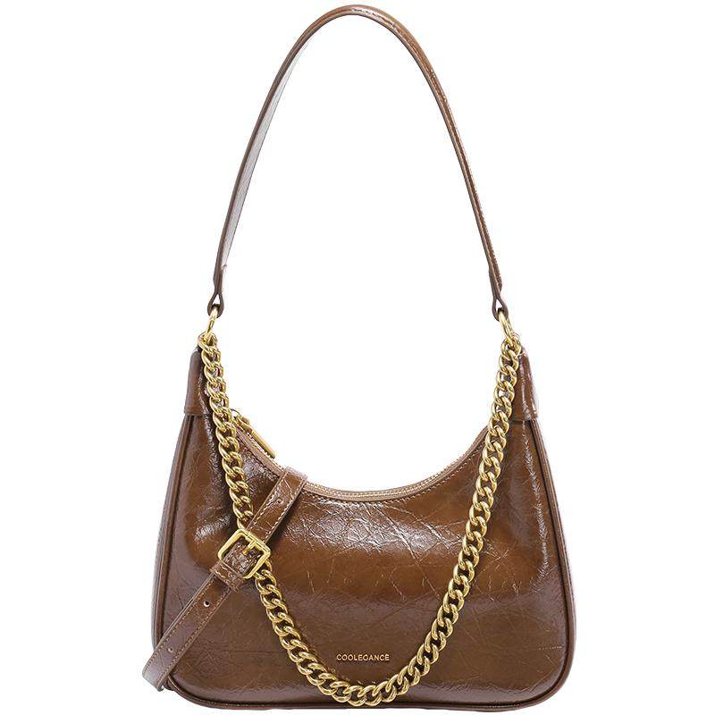 百丽包包女2025新质感通勤月牙包礼物单肩链条包白色腋下包815BX5