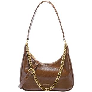 百丽包包女2025新质感通勤月牙包礼物单肩链条包白色腋下包815BX5