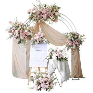 暖粉色花艺场景布置婚庆典礼活动地排花壁挂花排迎宾仿真绢花成品