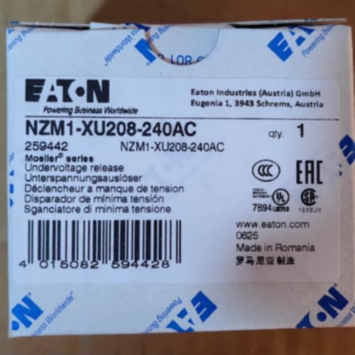 议价伊顿全新塑壳欠压线圈 NZM1-XU208-240AC UL认证  CSA认证齐