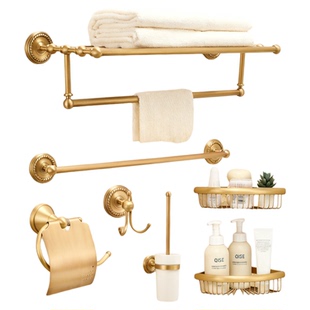 毛巾架全铜复古浴巾架法式卫生间浴室置物架中古厕所卫浴五金挂件