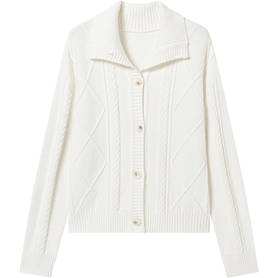 白色绞花针织开衫半身裙套装女