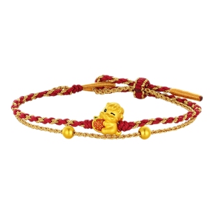 潮宏基好事发生足金手链黄金手绳5D硬金骐骥红绳生肖马本命年礼物