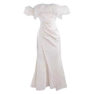 2024年新款连衣裙秋装法式小洋装名媛高端露肩一字领中长款小礼服