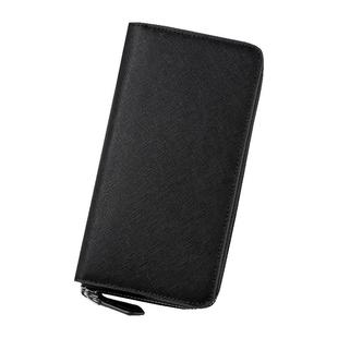 时尚十字纹真皮超薄拉链长款钱包2025新款男女通用防消磁大钞钱夹