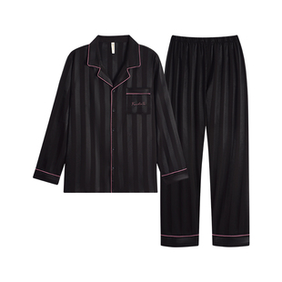 乐姿梦夏季冰丝男士睡衣长袖薄款条纹可外穿春秋款家居服款男套装