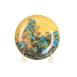 故宫淘宝｜千里江山骨瓷盘玄关中式盘子瓷器中式玄关摆件乔迁礼物