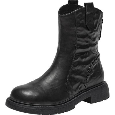 Bata时装靴女2025冬季商场新款百搭羊皮通勤加绒短筒靴AD743DZ5