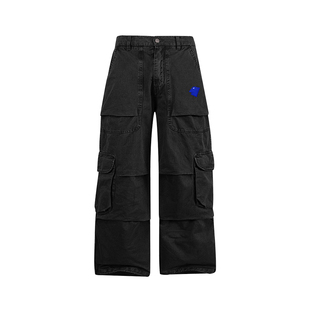 韩国 ADER NANA工装风黑色直筒裤男宽松多口袋刺绣设计感裤子男士