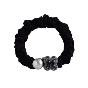 长夜颂歌~复古四叶草发圈 黑色扎头发皮筋高级感发绳女头饰低马尾