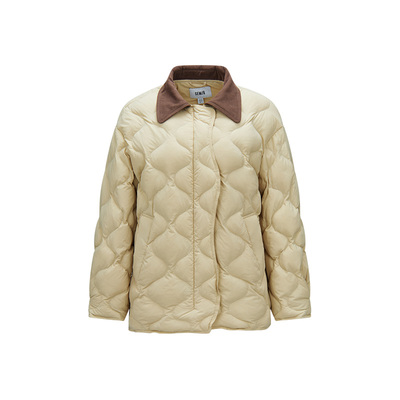 森马灯芯绒翻领轻薄中长羽绒服女