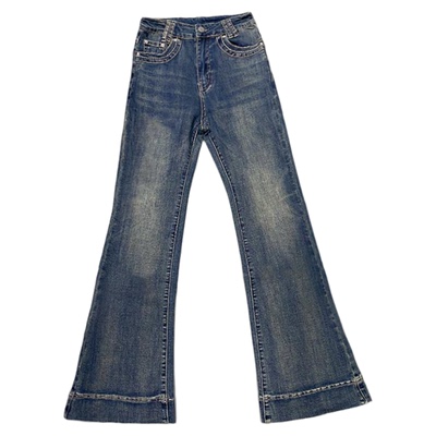 蓝色不贴腿微喇牛仔裤女