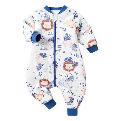 新款A类宝宝夹棉分腿睡袋儿童防踢被秋冬款加厚连体纯棉婴儿睡衣