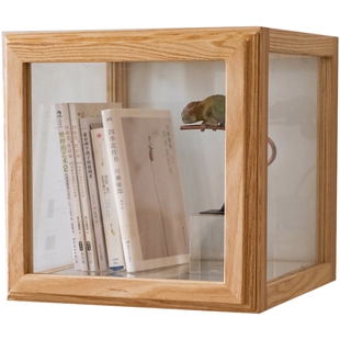 掬涵白蜡木实木格子柜自由组合玻璃门收纳展示柜多功能储物柜书柜