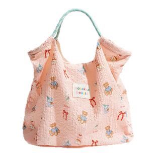 橙子少女韩国可爱压花卡通小狗单肩帆布袋旅行外出上班通勤手拎包