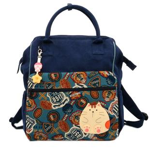 特！日本设计KINECAT 卡通猫咪女士帆布双肩包大中学生书包旅行包