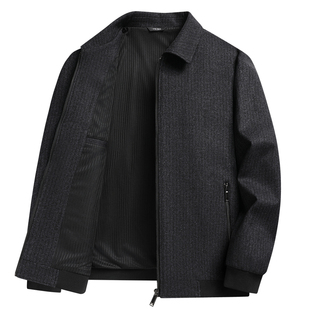 啄木鸟中老年人男装毛呢夹克衫男翻领秋季休闲中年爸爸秋冬款外套