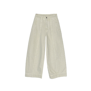 腿型救星！~小个子九分阔腿气球裤女2026新款宽松细闪带钻牛仔裤