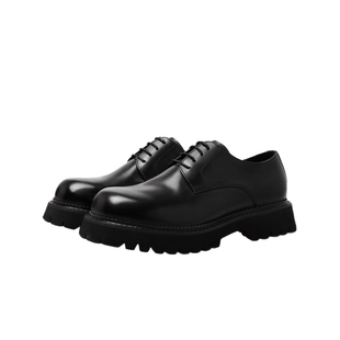 【高档小牛皮】BOSSSUNWEN英伦黑色通勤德比鞋轻质商务休闲皮鞋