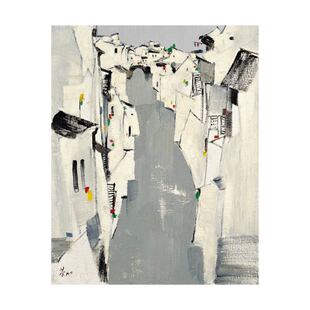 吴冠中竖版水墨画11款优质纯棉油画布画芯高清印制定制中式装饰画