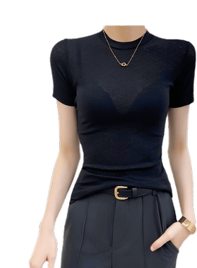 黑色冰丝网纱短袖t恤女2026新款