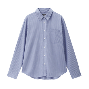 【韩国明星同款】佐丹奴2026年春纯棉宽松条纹衬衫女长袖05345890