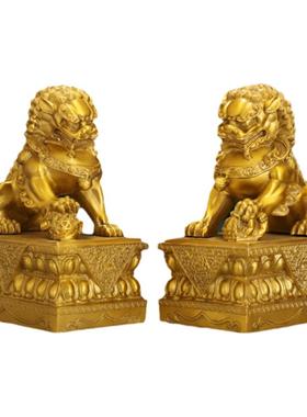 铜臻祥纯铜狮子客厅摆件