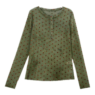 利达NEWDADADA波点长袖防晒T恤女装春季网纱薄款罩衫上衣体恤复古