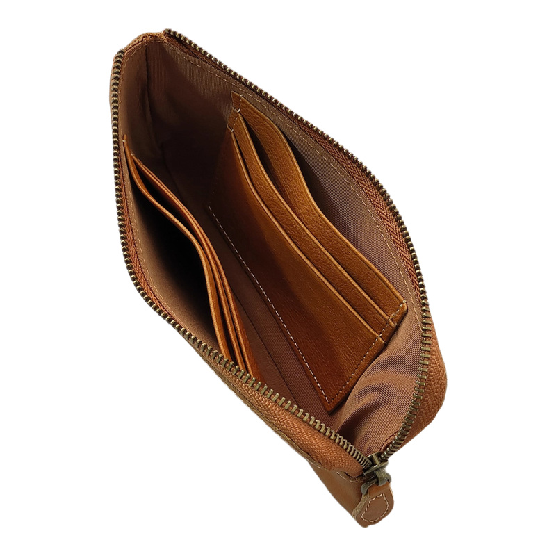 植鞣头层牛皮质感复古长款钱包便携男女拉链零钱包卡包柔软皮小包