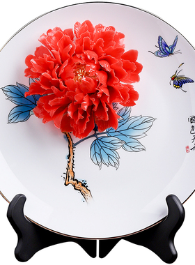 牡丹瓷盘｜立体花朵非遗定制礼物
