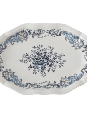 家用陶瓷点心盘蒸鱼盘子中古蓝花高颜值蛋糕盘菜盘餐盘椭圆盘子