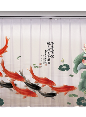 新中式禅意荷花古风国画遮光窗帘